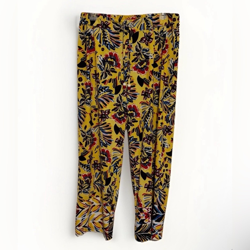 Marina Rinaldi Sport Women’s Pants Size M Yellow Floral Beachy Travel Summer